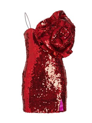 Women's Lara Sequined Cabbage Rose Dress - Red - Size 6 - Red - Size 6