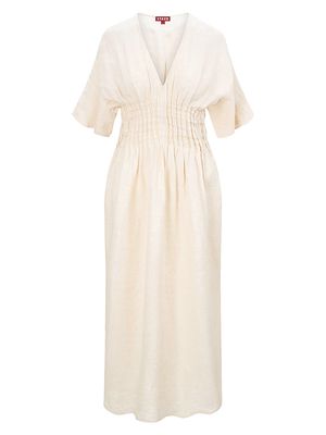 Women's Lauretta Pleated Linen Midi-Dress - Natural - Size Medium