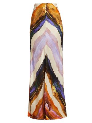 Women's Laurina Satin Striped Maxi Skirt - Orange - Size Large