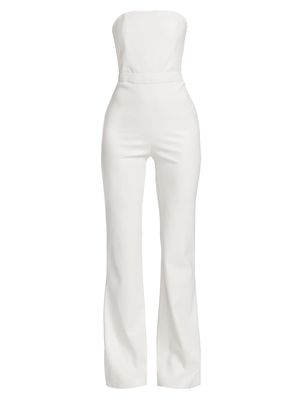 Women's Lavera Faux Leather Strapless Flare Jumpsuit - Off White - Size 0