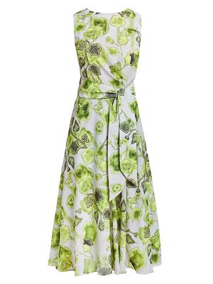 Women's Leafy Fit-&-Flare Midi-Dress - Moss - Size 12