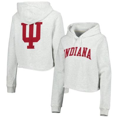 Women's League Collegiate Wear Ash Indiana Hoosiers 2-Hit 1636 Cropped Pullover Hoodie