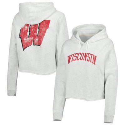 Women's League Collegiate Wear Ash Wisconsin Badgers 2-Hit 1636 Cropped Pullover Hoodie