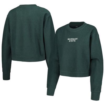 Women's League Collegiate Wear Green Michigan State Spartans Timber Cropped Pullover Sweatshirt