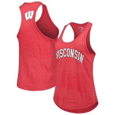 Women's League Collegiate Wear Heather Red Wisconsin Badgers Two-Hit Intramural Tri-Blend Scoop Neck Racerback Tank Top