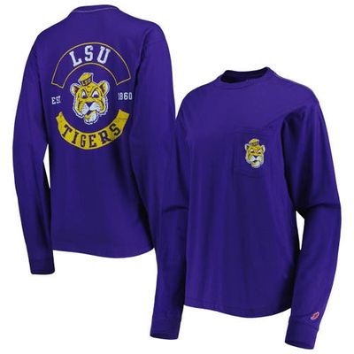 Women's League Collegiate Wear Purple LSU Tigers Oversized Pocket Long Sleeve T-Shirt