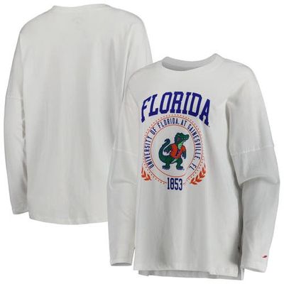 Women's League Collegiate Wear White Florida Gators Clothesline Oversized Long Sleeve T-Shirt