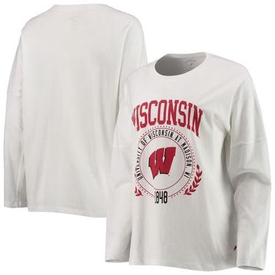 Women's League Collegiate Wear White Wisconsin Badgers Clothesline Oversized Long Sleeve T-Shirt