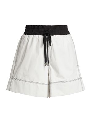 Women's Leather Drawstring Shorts - White - Size 2 - White - Size 2