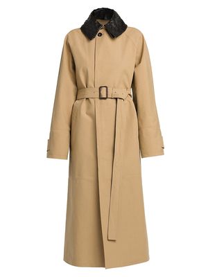 Women's Leather-Embellished Cotton-Blend Trench Coat - Beige - Size 2