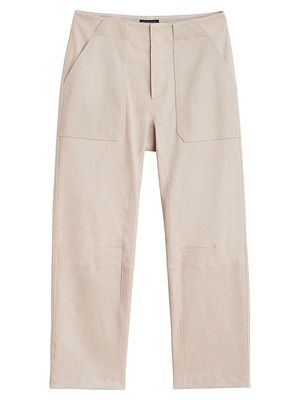 Women's Leather Mid-Rise Straight-Leg Pants - Stone - Size 4