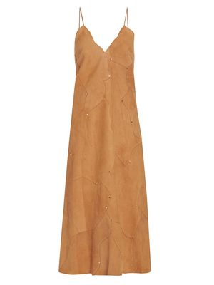 Women's Leather Patchwork Midi-Dress - Brown - Size 2