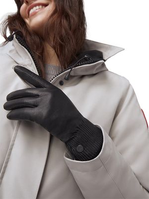 Women's Leather Rib Gloves - Black Noir - Size Medium