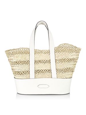 Women's Leather-Trimmed Straw Basket Tote - Natural - Natural