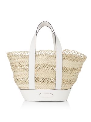 Women's Leather-Trimmed Straw Tote - Natural - Natural