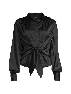 Women's Lee Tie-Front Satin Shirt - Black - Size XS - Black - Size XS