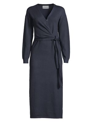 Women's Lenese Knit Wrap Midi-Dress - Navy - Size XS