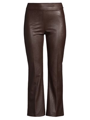 Women's Leo Faux-Leather Crop Pants - Brown Pleather - Size 0