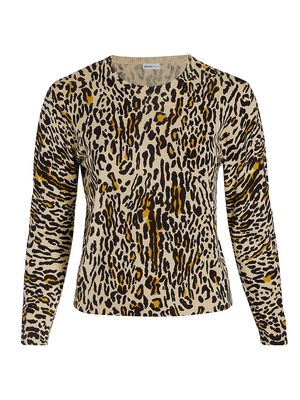 Women's Leopard Cotton & Cashmere Sweater - Leopard Print - Size 14 - Leopard Print - Size 14