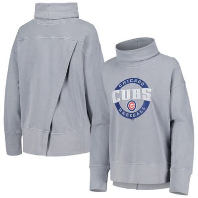 Women's Levelwear Heather Gray Chicago Cubs Sunset Farm Team Pullover Sweatshirt