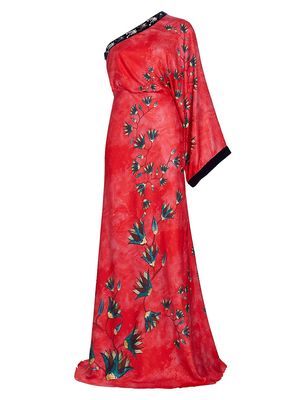 Women's Lily Asymmetric Floral Silk Gown - Garden Paradise - Size 8