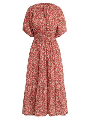 Women's Lindsey Floral Puff-Sleeve Midi-Dress - Laurel Poppy Flora - Size Large