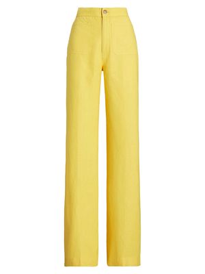 Women's Linen Wide-Leg Flare Pants - Sunfish Yellow - Size 12