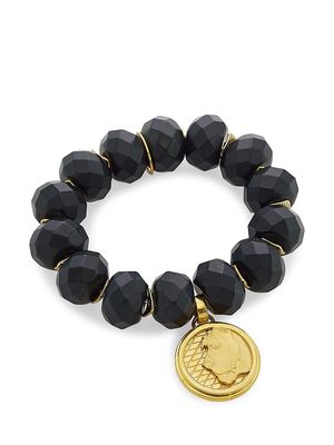 Women's Lioness 14K-Gold-Plated & Agate Beaded Coin Charm Bracelet - Black - Black