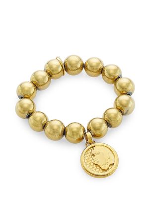 Women's Lioness 14K-Gold-Plated & Hematite Beaded Coin Charm Bracelet - Gold - Size 6 - Gold - Size 6