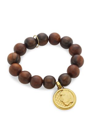 Women's Lioness 14K-Gold-Plated & Synthetic Wood Beaded Coin Charm Bracelet - Wood - Wood