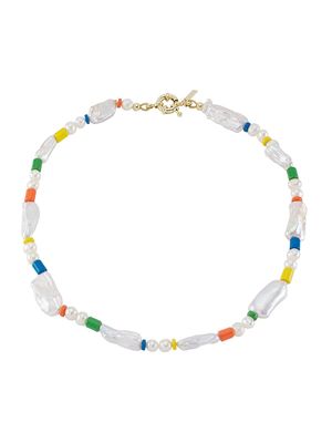 Women's Lisa 14K-Gold-Filled, 21-22MM Cultured Freshwater Pearl, & Enamel Beaded Necklace - Gold