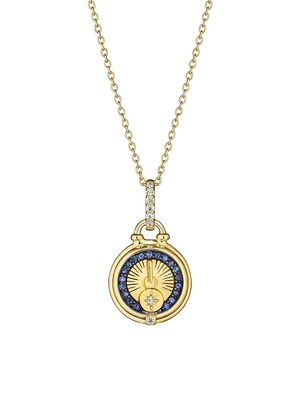 Women's Little Luxuries 18K Yellow Gold, Sapphire, & Diamond Sundial Medallion Necklace - Sapphire