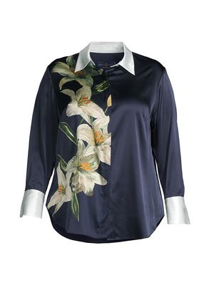 Women's Livia Floral Button-Front Blouse - Navy Multi - Size 12W - Navy Multi - Size 12W