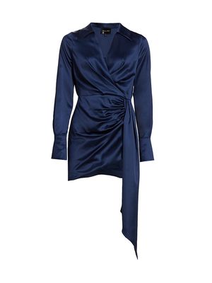 Women's Lizzy Satin Draped Minidress - Midnight - Size Medium