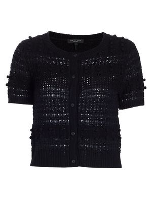 Women's Lo Open-Stitch Short Sleeve Cardigan - Black - Size Medium