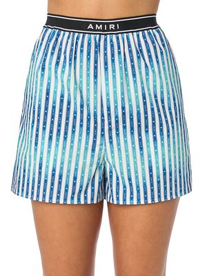 Women's Logo Banded Boxer Shorts - Blue - Size Small