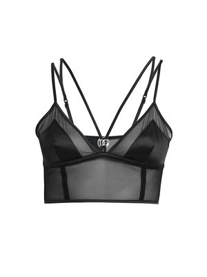 Women's Logo Hardware Tulle Bra Top - Nero - Size Small