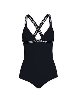 Women's Logo-Strap One-Piece Swimsuit - Nero - Size Small