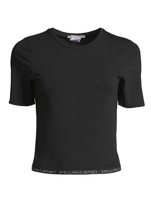Women's Logo Tape Cotton T-Shirt - Black - Size Small - Black - Size Small