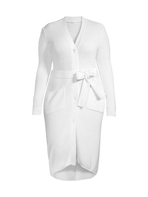 Women's Long Belted Cardigan - White - Size 14 - White - Size 14