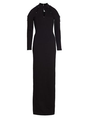 Women's Long Sleeve Crepe Cut-Out Gown - Black - Size 2 - Black - Size 2
