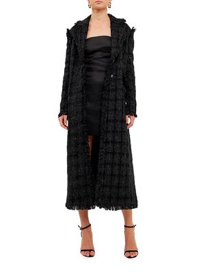 Women's Long Tweed Coat - Black - Size Small