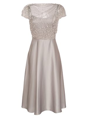 Women's Lori Glimmer Imitation-Pearl-Embellished Satin Dress - Silvershade - Size 0