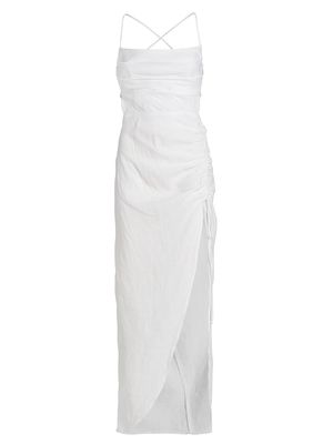 Women's Loulou Linen Ruched Maxi Dress - White - Size Medium - White - Size Medium