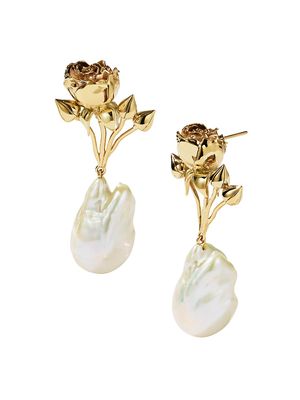 Women's Lucia Goldtone Sterling Silver & 6-8MM Cultured Freshwater Baroque Pearl Drop Earrings - Gold - Gold
