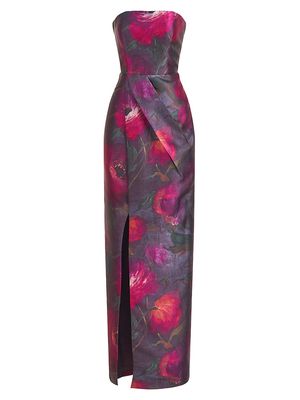 Women's Lucienne Floral Strapless Column Gown - Aubergine - Size 14