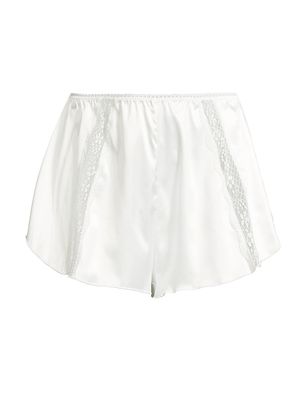 Women's Lucille Satin & Lace Shorts - Ivory - Size Small