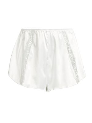 Women's Lucille Satin & Lace Shorts - Ivory - Size XS
