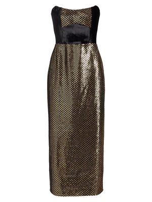 Women's Luna Strapless Velvet & Sequin Midi-Dress - Gold Black - Size 10