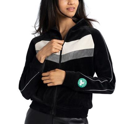 Women's Lusso Black Boston Celtics Nixie Chevron Color-Block Raglan Full-Zip Track Jacket